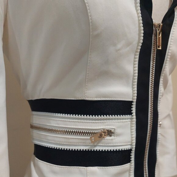 💥SHOWSTOPPER💥VTG Bebe Zipper Detaile Blazer in Brigth White & Black - Picture 9 of 16
